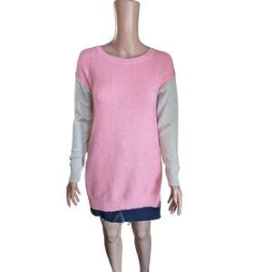 Per Se Size XS Colorblock Tunic in Pink/Gray with Side Zippers, Cotton Cashmere